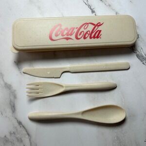 Coca-Cola Eco-Friendly Wheat Straw Travel Utensil Set Cream Red Logo New in Box